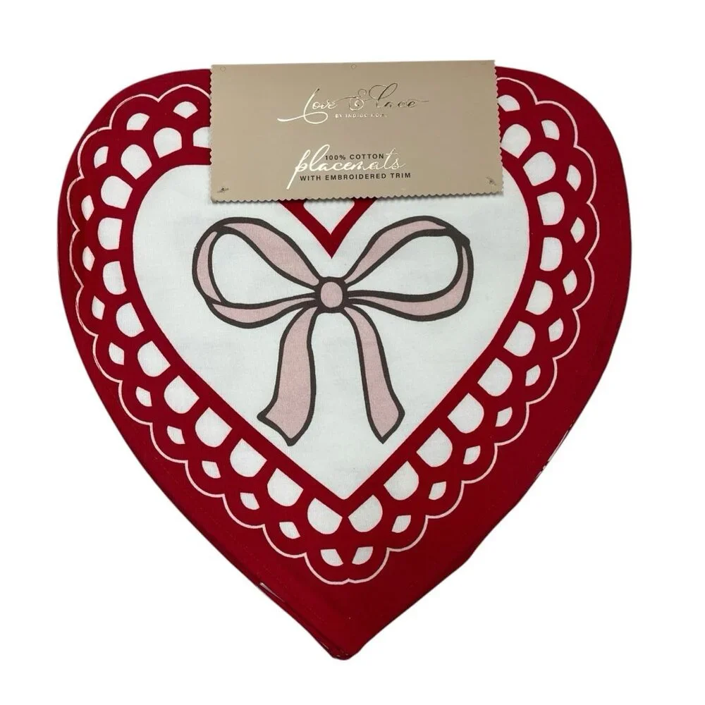 Love & Lace Placements Red Heart Shaped Reversible Set Of 4 Love Valentine Party